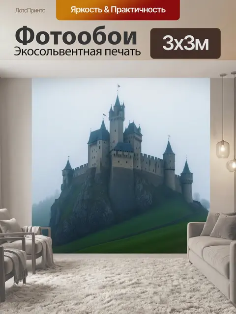 Фотообои средневековый замок на холме в тумане