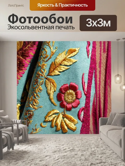Фотообои уникальные детали одежды, такие как вышивка и аппликации, показанные на фоне текстильного стиля