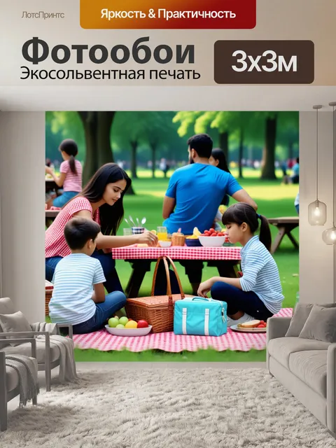 Фотообои семья, собирающаяся на пикник
