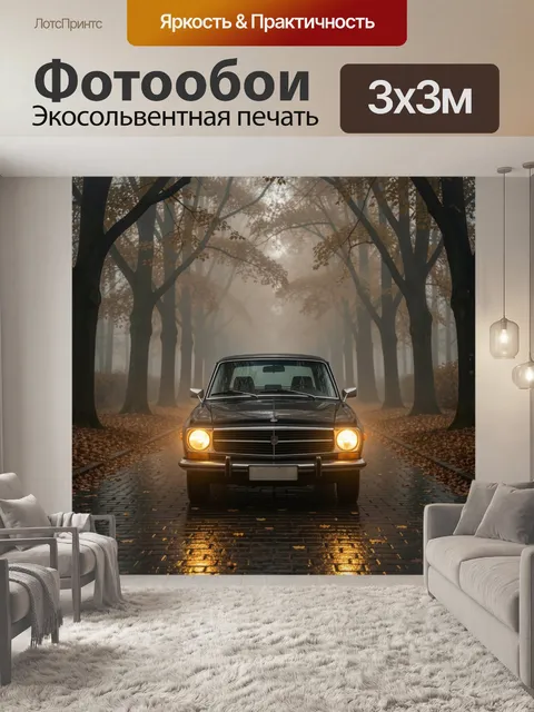 Фотообои Ретро автомобиль в туманном лесу