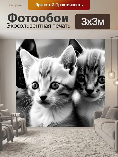 Фотообои пейзаж с котятами чернобелый