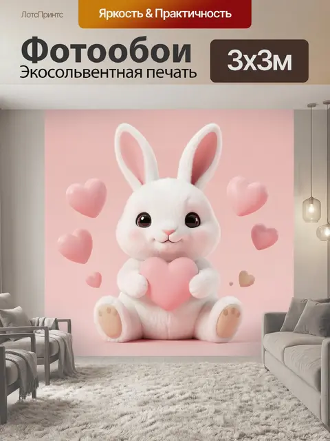Фотообои Белый зайчик с сердцем