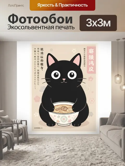 Фотообои Черный кот с миской рамена