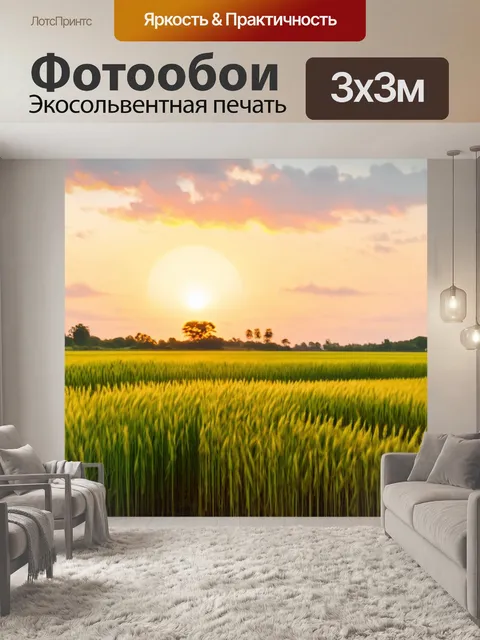 Фотообои япония: закат над рисовыми полями, где золотые колосья качаются на ветру