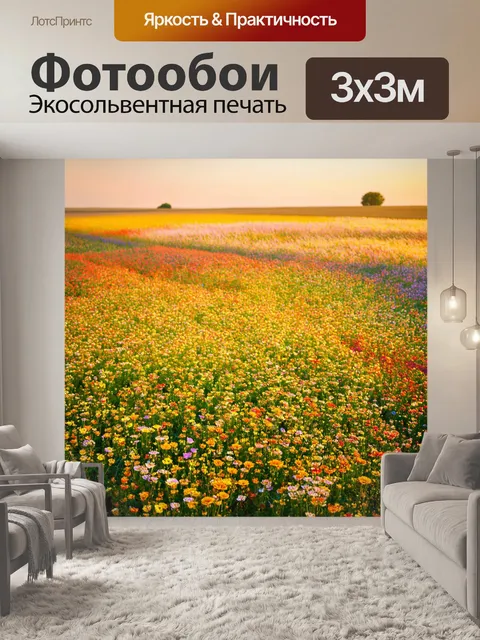 Фотообои утро, танец цветочных полей на ветру, создающий завораживающую иллюзию простора