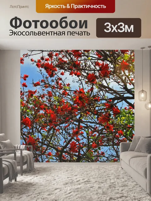 Фотообои красные коралловые цветы на ветвях