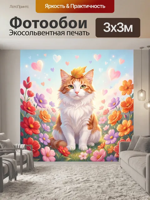 Фотообои Рыжий котенок в цветах