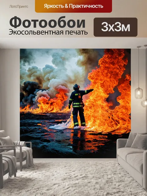 Фотообои одиночный пожарный в защитной униформе