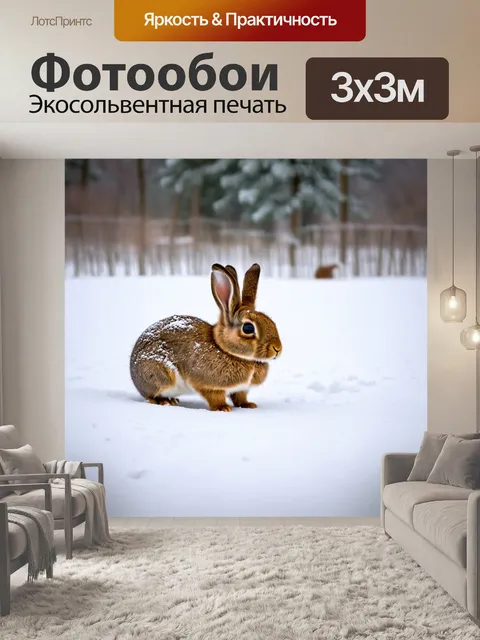 Фотообои зимние зайцы, играющие в снегу