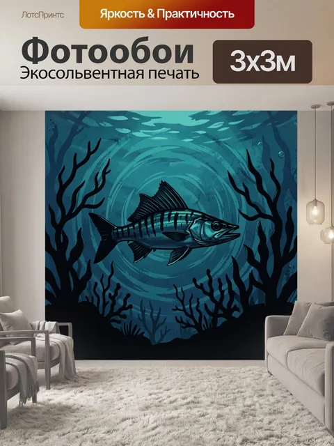 Фотообои Подводный силуэт рыбы в круге