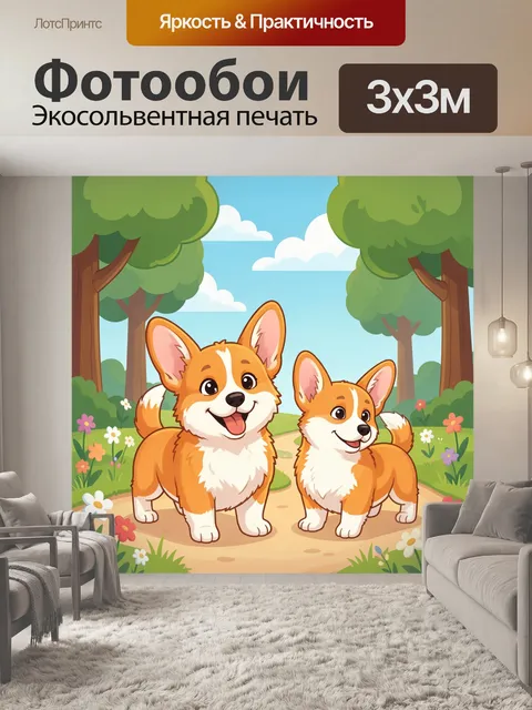 Фотообои Два милых корги в лесу
