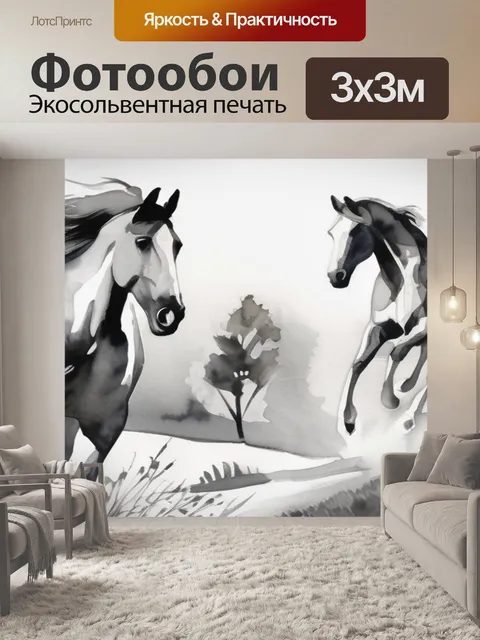 Фотообои черно белый конь