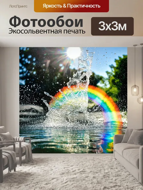 Фотообои танцующие брызги воды, образующие радугу под солнечными лучами