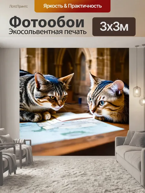 Фотообои кошки, изучающие древние карты в старом замке