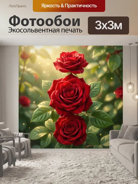 Фотообои Три красные розы в саду
