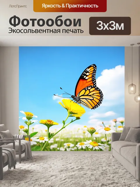 Фотообои бабочки на фоне безоблачного неба