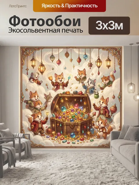 Фотообои Коты у сокровищ в облаках