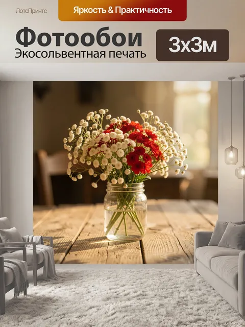 Фотообои Красные цветы в стеклянной банке