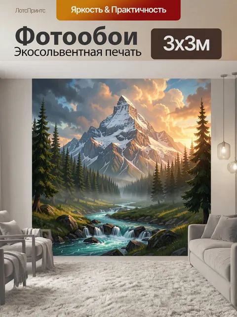 Фотообои Горная долина с рекой и закатом