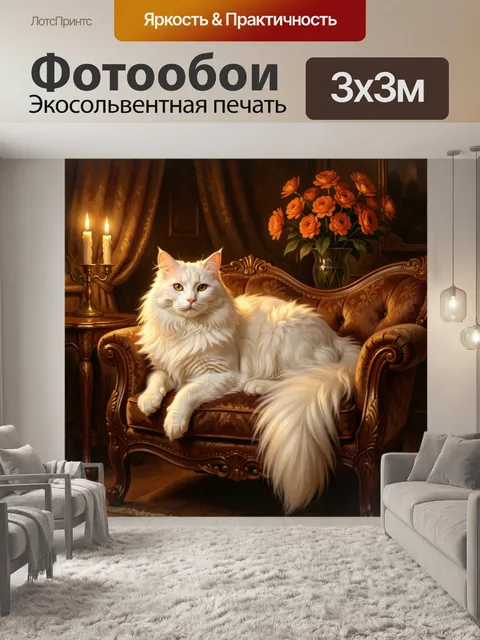 Фотообои Белоснежный кот в кресле