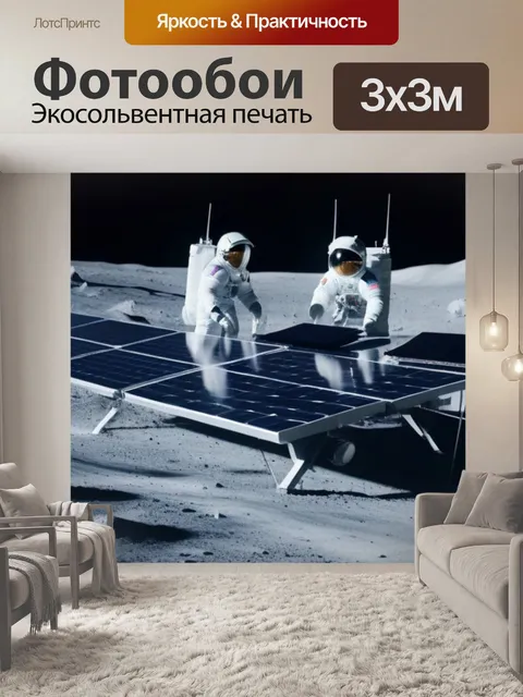 Фотообои астронавты за работой у солнечных панелей на луне
