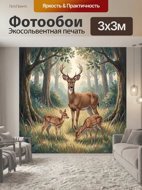 Фотообои Лесная семья оленей