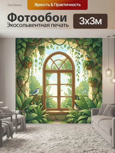 Фотообои Окно в тропическом саду
