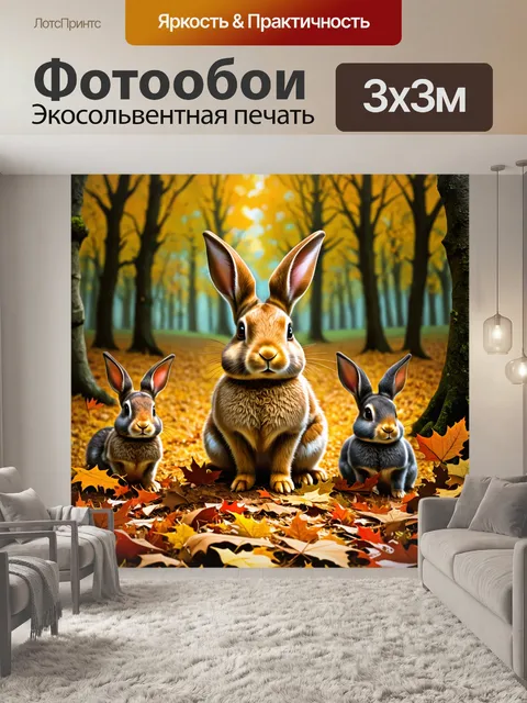Фотообои охота на зайцев в осеннем лесу, где зайцы прячутся среди опавших листьев