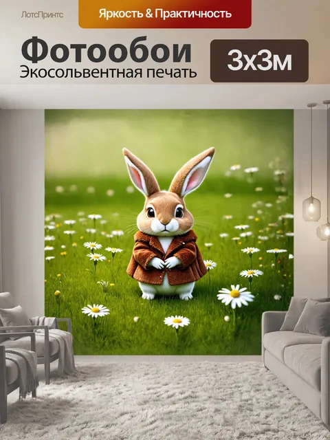 Фотообои милая кролик в коричневом меховом пальто