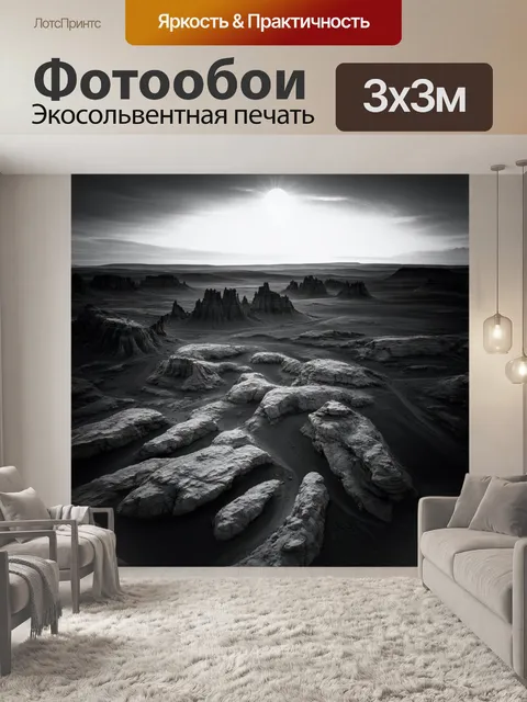 Фотообои черно-белый с внеземным ландшафтом