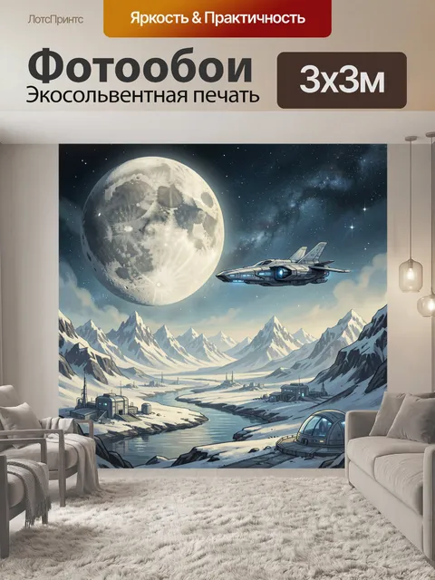 Фотообои Космический пейзаж с луной и кораблем