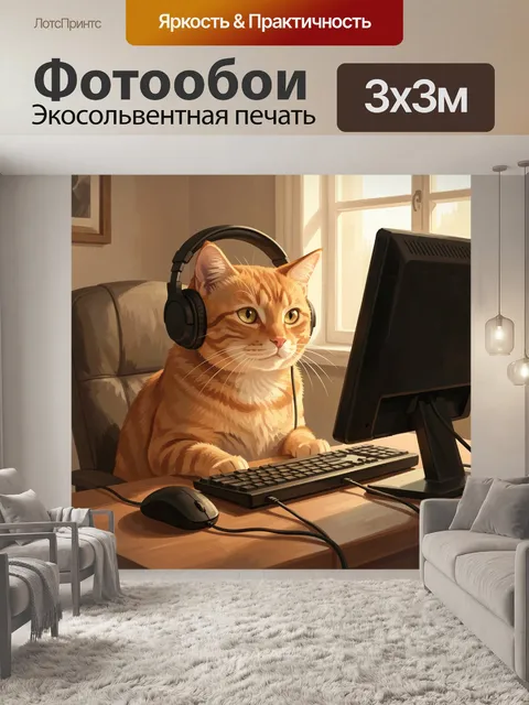 Фотообои Рыжий кот за компьютером