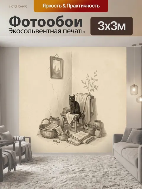 Фотообои Черная кошка на стуле