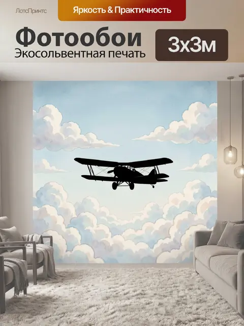 Фотообои Силуэт самолёта в облаках