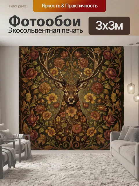 Фотообои Олень среди цветочного орнамента