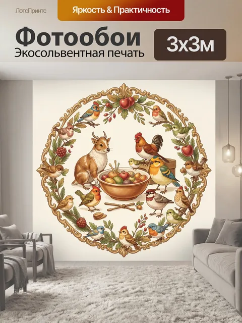 Фотообои Птичья сцена в декоративном венке