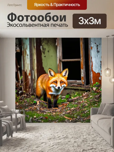 Фотообои лиса, исследующая старый заброшенный дом