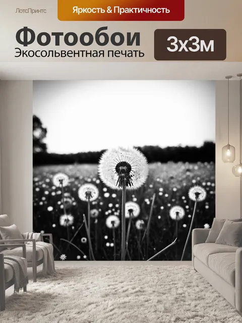 Фотообои поле с одуванчиками, занятым в процессе исчезновения, как ветер уносит их семена