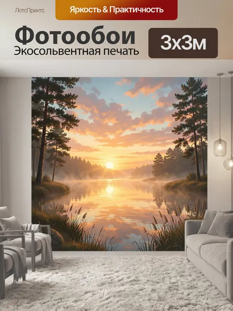 Фотообои Лесное озеро на закате