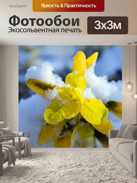 Фотообои Желтые листья и снег