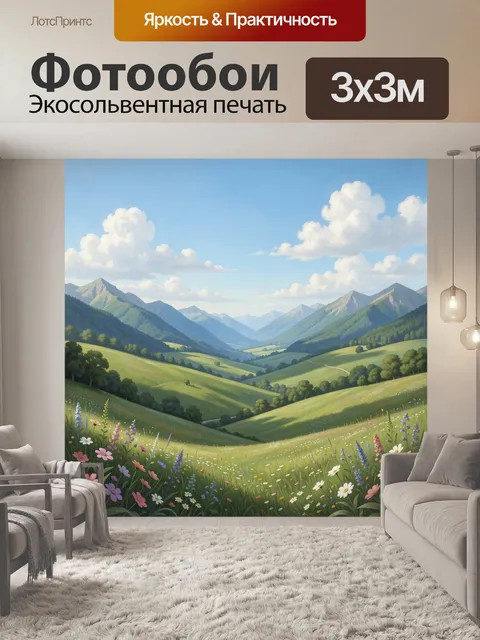 Фотообои Долина среди зелёных гор