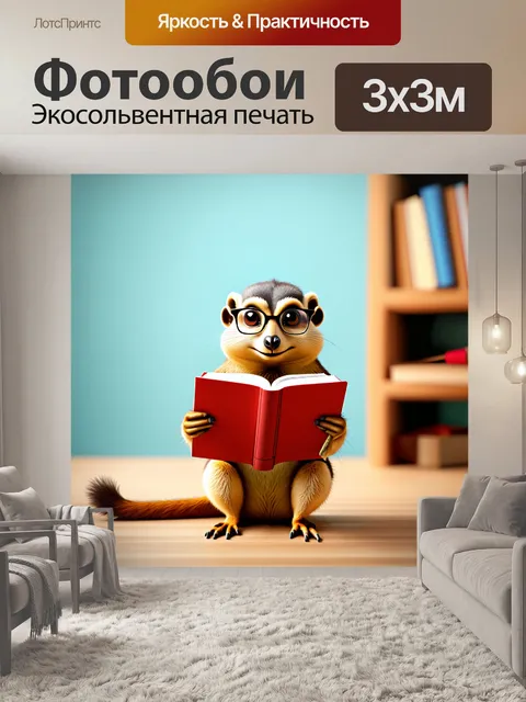 Фотообои сурикат в очках, читающий книгу