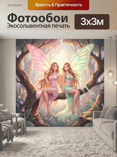 Фотообои Две феи в волшебном лесу