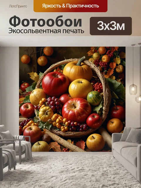 Фотообои корзина изобилия с фруктами и овощами