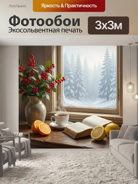 Фотообои Зимнее окно с уютным натюрмортом
