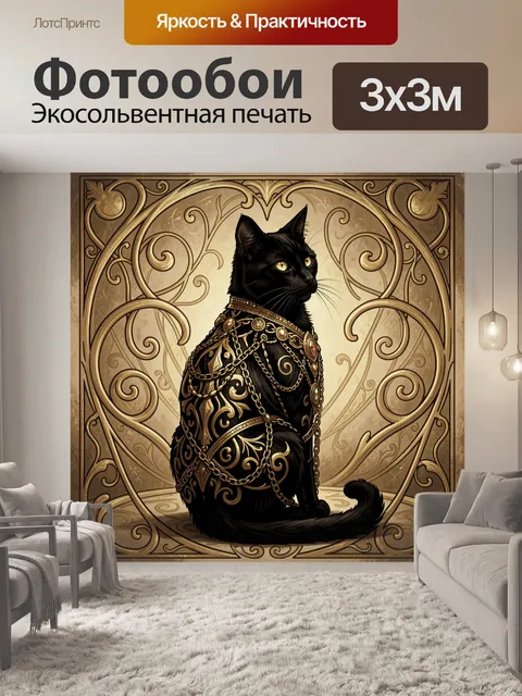 Фотообои Черный кот в золотом убранстве