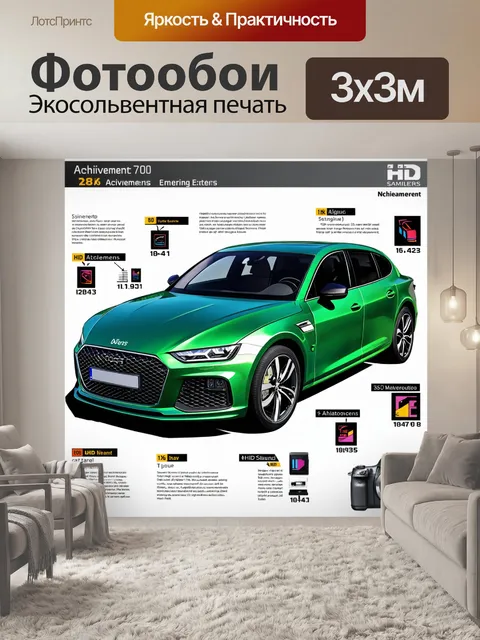 Фотообои машина в стиле инфографический рисунок, включая достижения в области автомобилестроения за последние годы