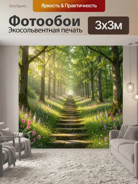 Фотообои Лесная аллея с цветами