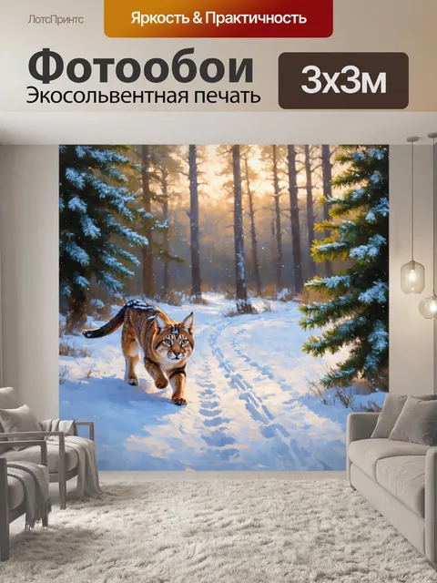 Фотообои охота, зимний лес с соснами, покрытыми инеем
