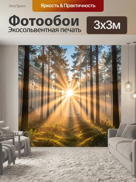 Фотообои Лес с солнечными лучами